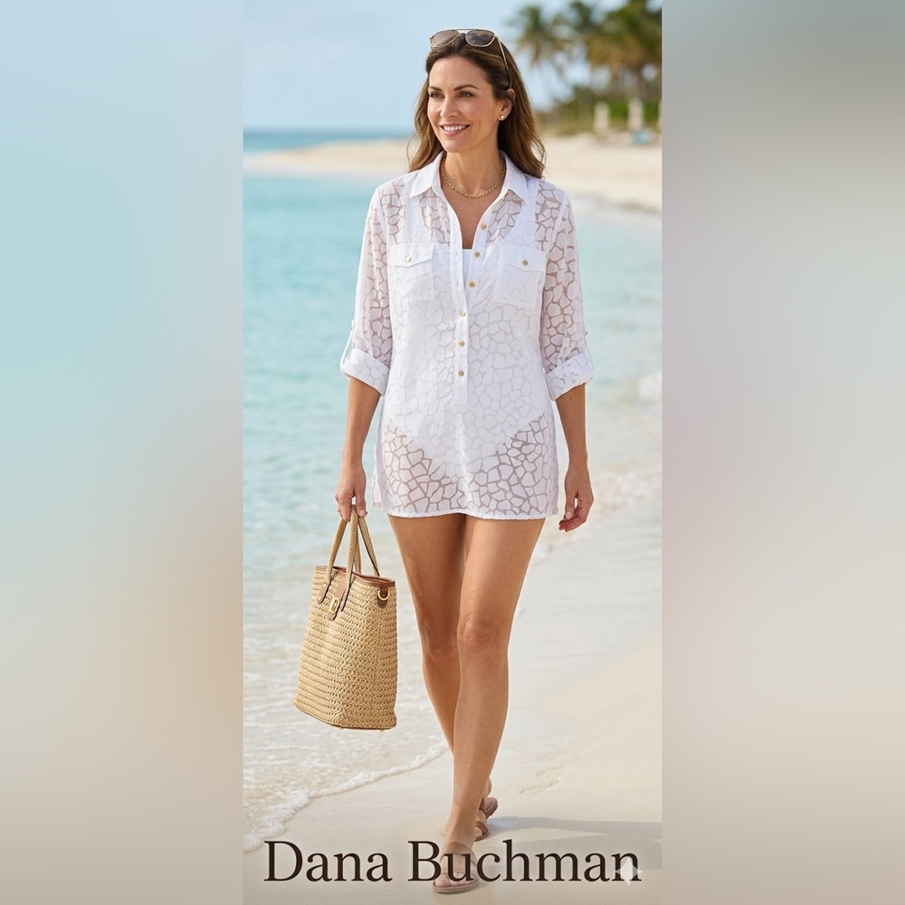 Dana Buchman White Sheer Giraffe Print Coverup Tunic XL